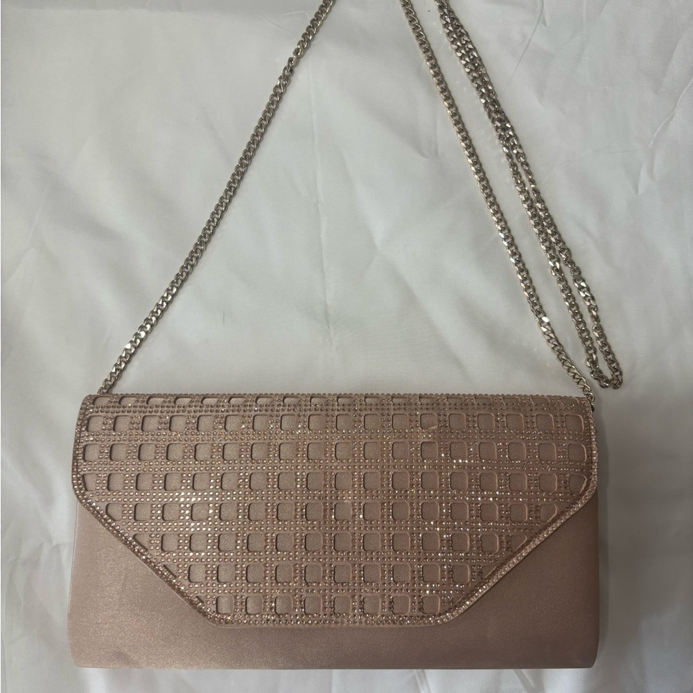 Aldo Beige Clutch with Chain Accent